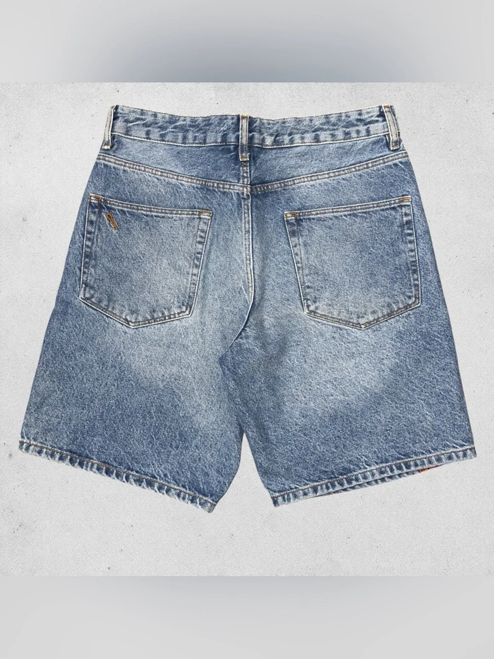 ASOS Denim Long Baggy Shorts Orange Embroidered Trim Y2K Waist 30